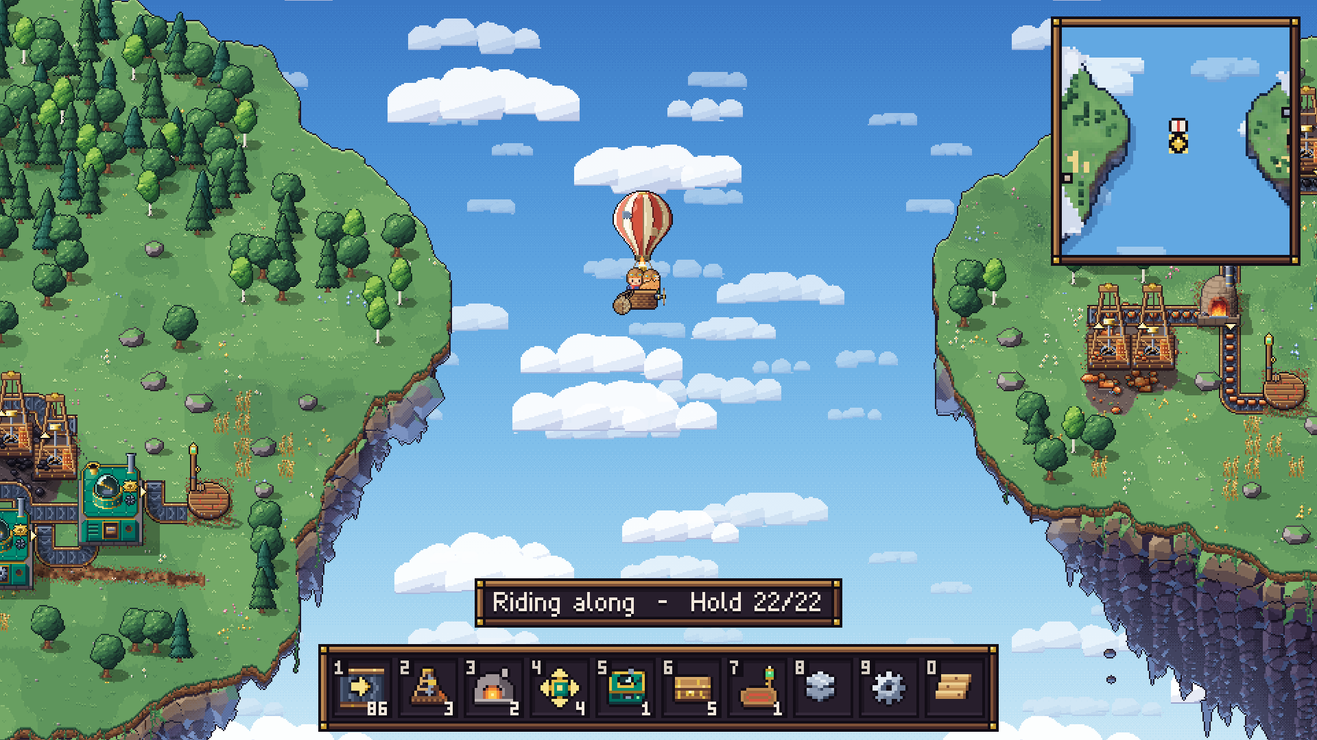 Cloudwright balloon flying between two floating sky islands